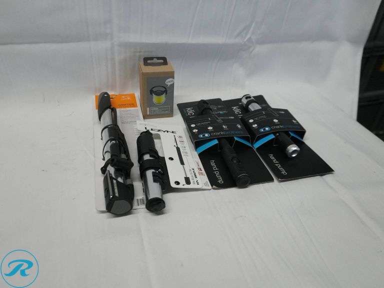 Bike Accessories Including Crank Brothers Klic HP and HV Pumps, Lezyne Pump, Knog Cobber Light, and Serfas Grifter Tool - Roller Auctions