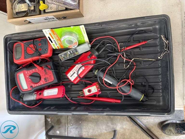 Tray of Electrical Testing Tools Including Multimeters and Test Probes - Roller Auctions