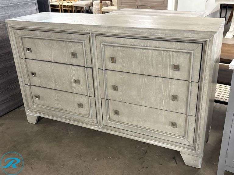 King Jade Industrial Co. Six-Drawer Dresser in Light Wood Finish, 64in x 18in x 39in - Roller Auctions
