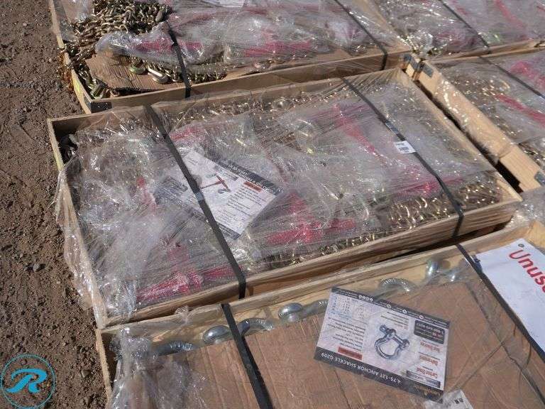 New Land Honor LHR-RC9200 Ratchet Binder And Chain Set Consisting Of: (5) 9200 lb. Ratchet Binders, (10) 3/8" X 20' G70 Transport Chains - Roller Auctions