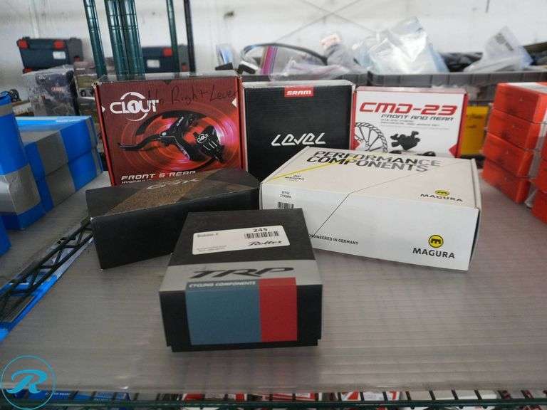 Bicycle Brake Components Including TRP Spyre, Shimano GRX, SRAM Level, Clarks CMD-23, Magura MT5e, and Clout Systems - Roller Auctions