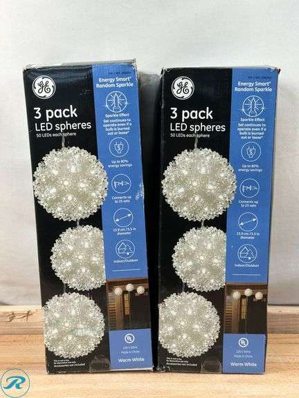 (2) GE: StayBright Random Sparkle LED Spheres, 3-pack- New - Roller Auctions