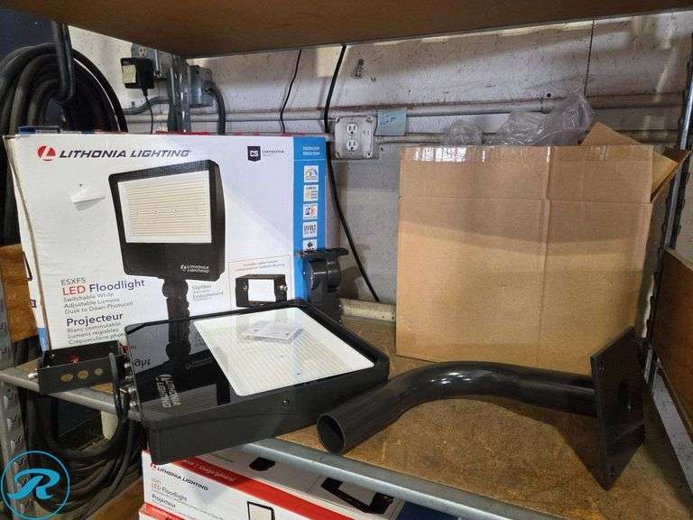 (2) Lithonia Lighting ESXF5 LED Floodlight with Adjustable Lumens and Photocell, Includes Yoke Mount and Slipfitter