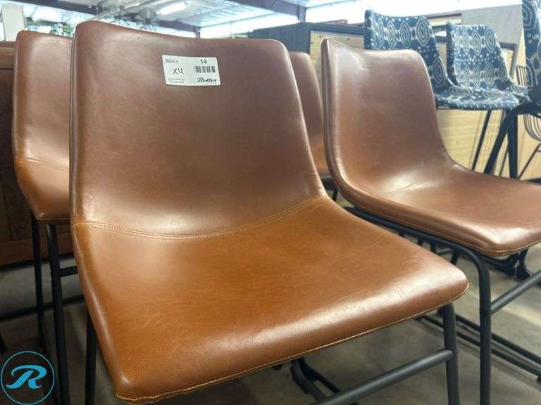 (4) Brown Faux Leather Chairs with Metal Frames - Roller Auctions
