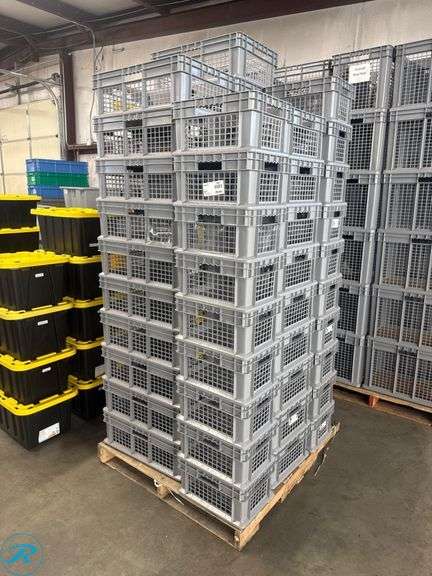 (50) Stackable Plastic Storage Bins with Grid Sides - Roller Auctions