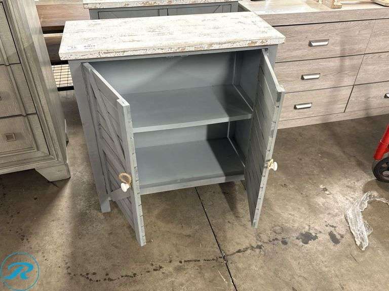 (2) Imax Corp Gray Wooden Cabinets with Double Doors, 32 in x 14 in x 32 in - Roller Auctions