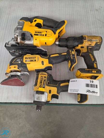 Dewalt 20V Tools Including DCD778 Hammer Drill, DCS331 Jig Saw, DCS355 Multi-Tool, and DCF886 Impact Driver - Roller Auctions
