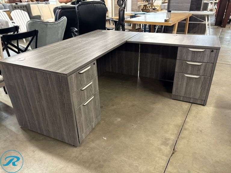 L-Shaped Office Desk with Drawers, 71″ x 30″ and 42″ Return, Damaged See Pictures