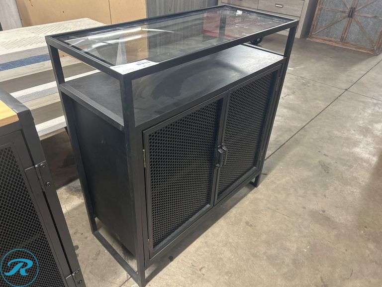 Metal Cabinet With Mesh Doors and Glass Top - Roller Auctions