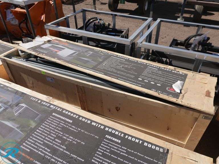 New Land Honor LHR-MS1119 Metal Garage Shed With Double Front Doors, 11' x 19' (Crate Damaged In Shipping, Some Panels Damaged) - Roller Auctions