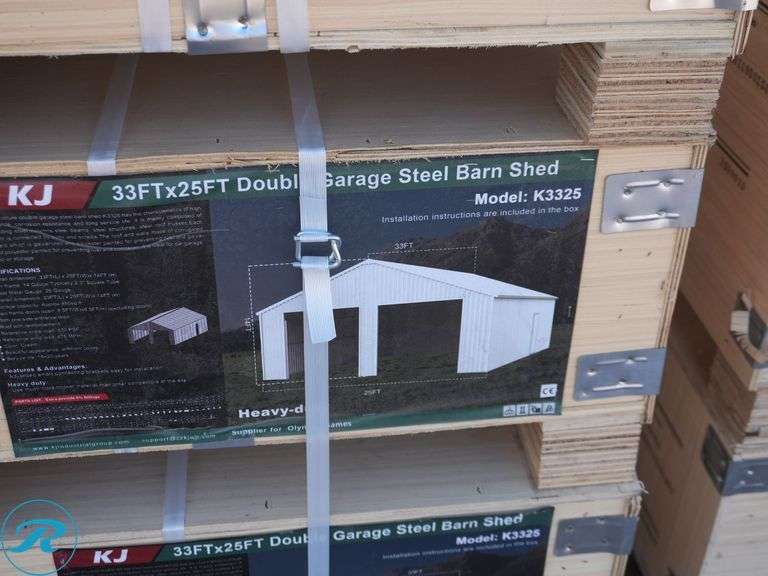 New KJ K3325 Double Garage Metal Shed, 33' x 25' - Roller Auctions