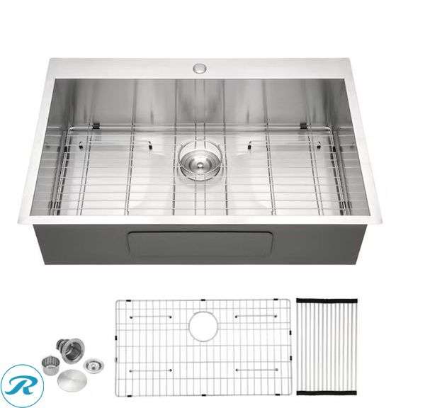 (1) New LIVIZA SS Drop-in 33-in x 22-in Stainless steel Single bowl 16 -Gauge Kitchen Sink - Roller Auctions