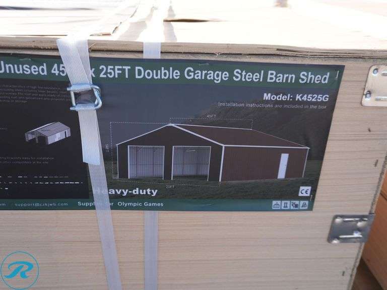 New KJ K4525G Double Garage Steel Barn Shed, 45' x 25' x 14' - Roller Auctions