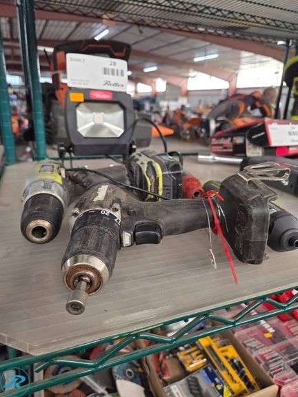 Power Tools: Makita XFD131 Cordless Drill, Ryobi HP44LVN QuickTurn Screwdriver, and Miscellaneous Accessories