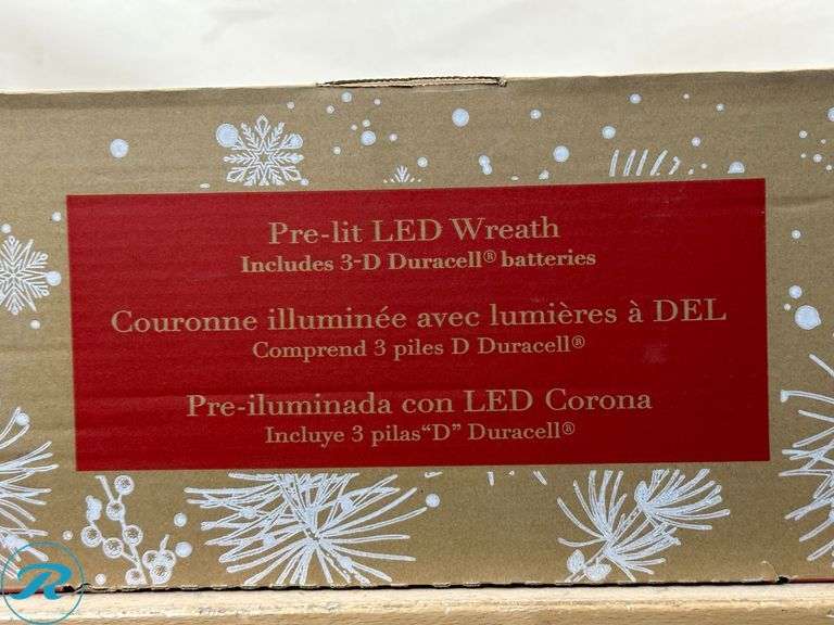 32" Flocked Pre-Lit LED Decorated Artificial Wreath- New - Roller Auctions