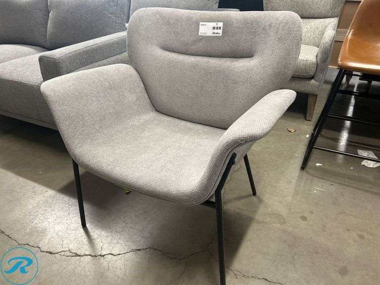Single Gray Upholstered Armchair with Metal Legs