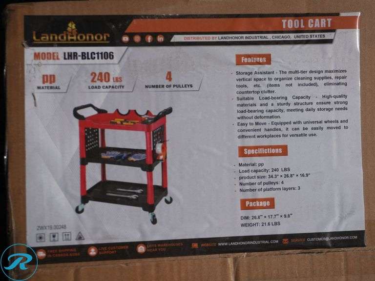 New Land Honor LHR-BLC1106 3-Tier Tool Cart - Roller Auctions