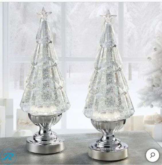 14" Lighted Glitter Tree Lantern, Set of 2- New/ (1) Unit isn't  Lighting up; (2) Holiday Lantern with LED- New/ (1) Missing Cord - Roller Auctions