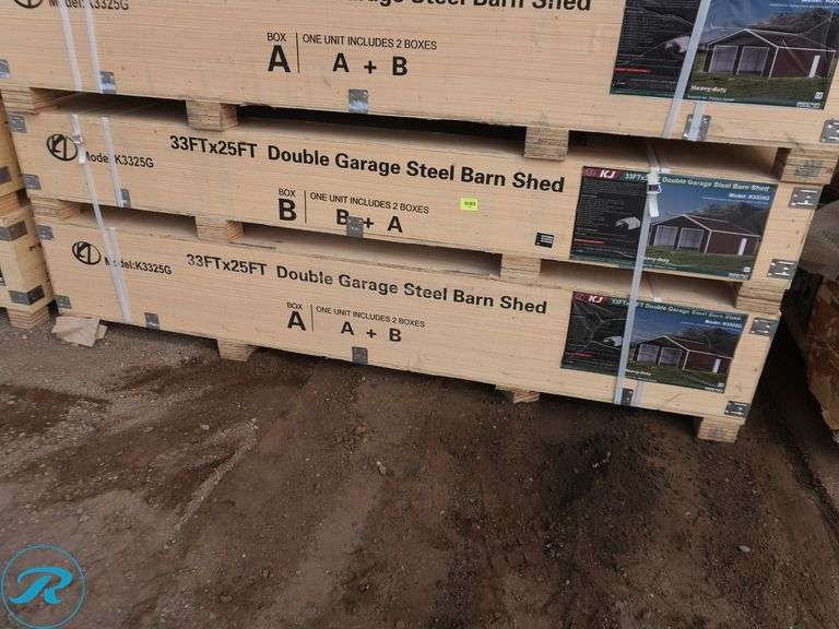 New KJ K3325G Double Garage Metal Shed, 33' x 25' x 14' - Roller Auctions