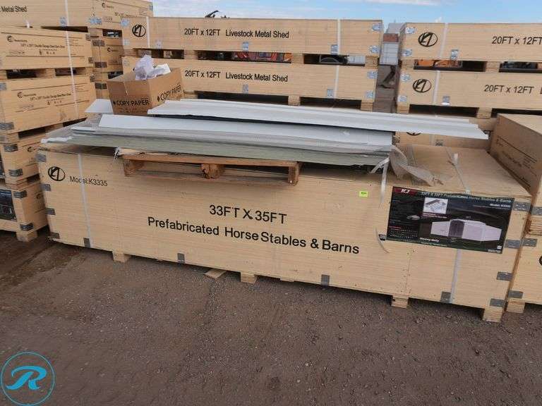 New KJ K3335 Prefabricated Metal Horse Stable and Barn, 33' x 35' x 13' (Box Damaged in Shipping) - Roller Auctions