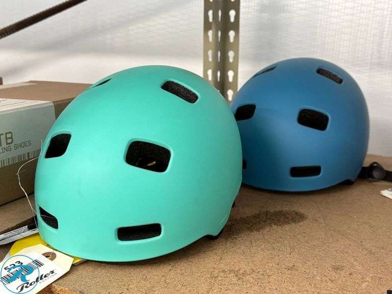 (2) POC Crane MIPS Bicycle Helmets, Fluorite Green and Basalt Blue, Matte Finish, Size M - Roller Auctions