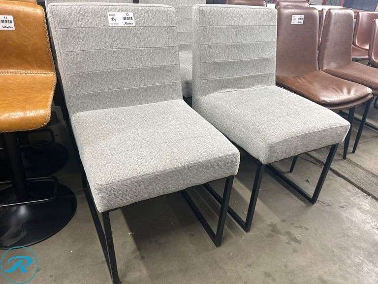 (4) Gray Upholstered Dining Chairs with Black Metal Legs - Roller Auctions
