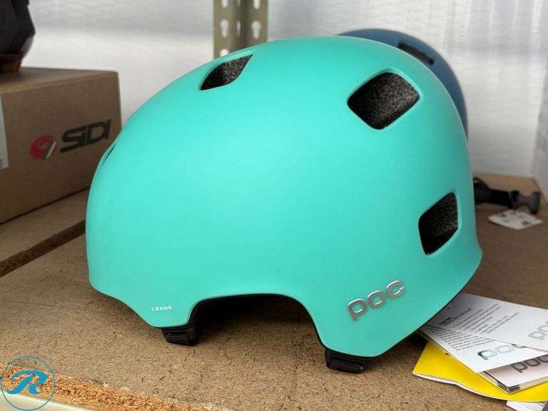(2) POC Crane MIPS Bicycle Helmets, Fluorite Green and Basalt Blue, Matte Finish, Size M - Roller Auctions