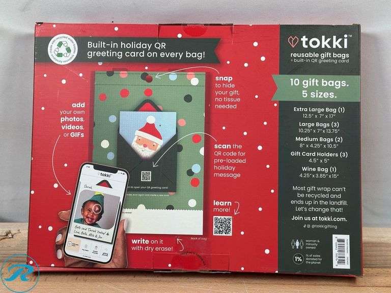 (4) Holiday Decor Pillows; Peppermint Candy- (3) New, (1) Like New; tokki: Reusable Gift Bags, 10ct- New - Roller Auctions