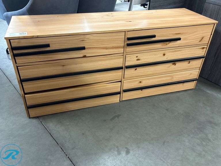Wooden 8-Drawer Dresser with Black Pull Handles, 60″ x 18″ x 26″