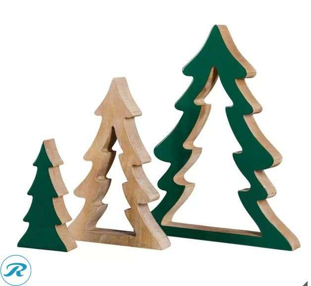 (2) Decorative Wooden Nesting Trees Assortment - (1) New (1) Like New - Roller Auctions