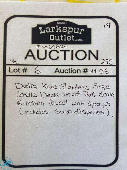 (1) Delta Kate Stainless Single Handle Deck-mount Pull-down Kitchen Faucet with Sprayer (Includes Soap Dispenser) - Roller Auctions