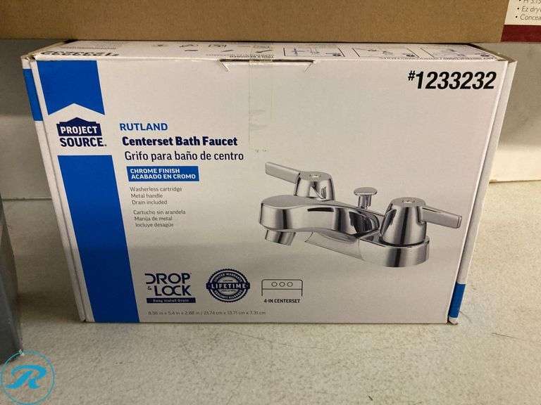 (4)Assortment- New Bathroom Accessories. Included: Centerset Bath Faucet 4" 2 handles, 24" Towel Bar, Hanging Caddy,  Shower Head Combo Set - Roller Auctions