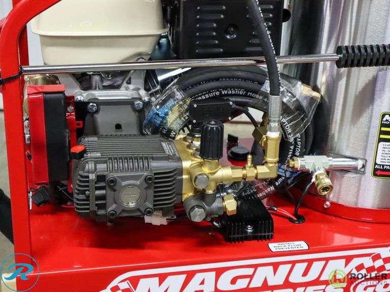 New Magnum 4000 Gold Hot Water Pressure Washer, Gas Engine, Diesel Burner with Hose and Wand, S/N: 254354 - Roller Auctions
