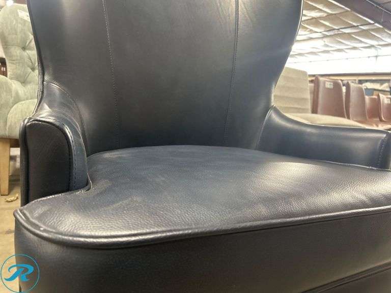Single Blue Faux Leather Wingback Chair with Wooden Legs - Roller Auctions