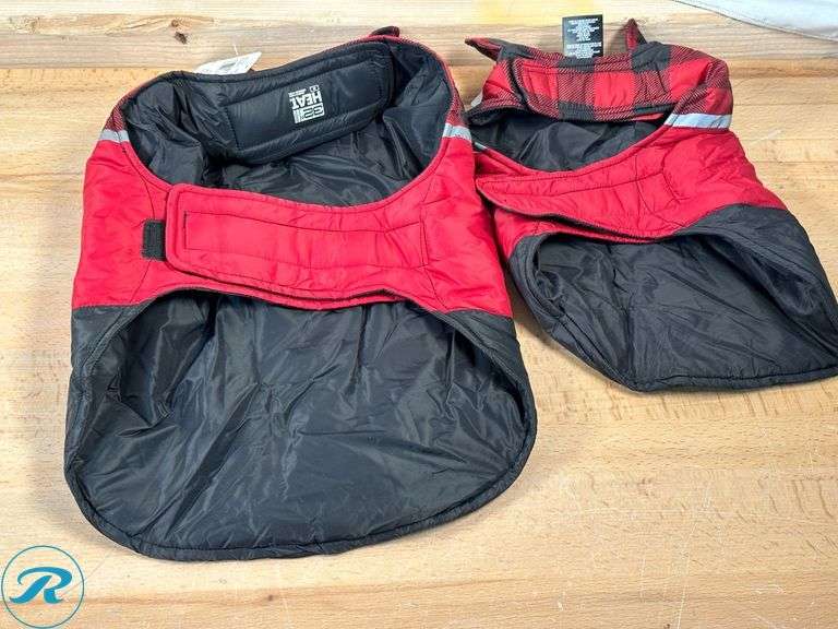 (4) 32 Degrees Heat: Dog Jacket, Red Flannel,Assorted Size- Used - Roller Auctions
