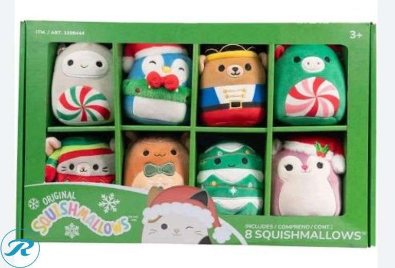 (4) Squishmallows Holiday Christmas Bright Squads Ornament Set, 8pk - New - Roller Auctions