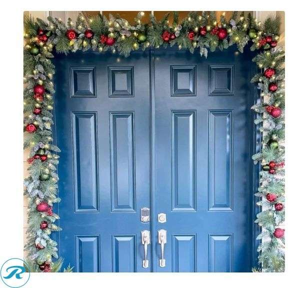 9' Pre-lit LED with Twinkle Artificial Decorated Garland, Red- New - Roller Auctions