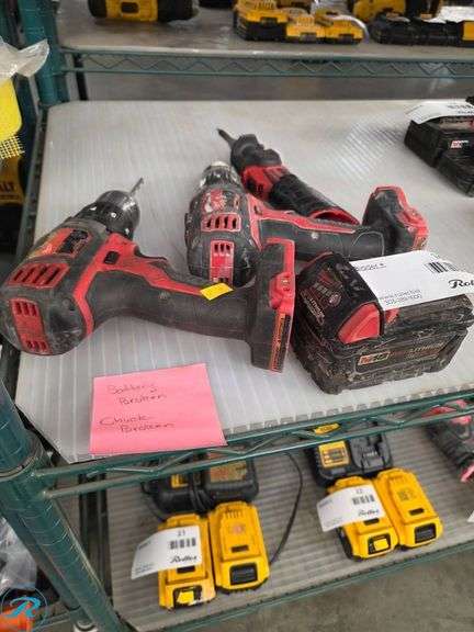 (3) Milwaukee M18 Cordless Tools with Battery (Battery and Drill Chuck Damaged)