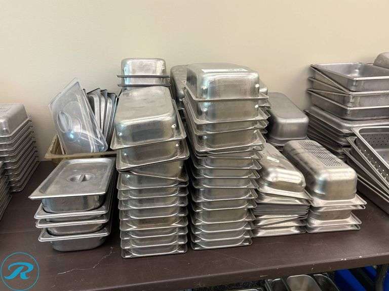 (80) Stainless Steel Food Pans and Lids Assorted Sizes