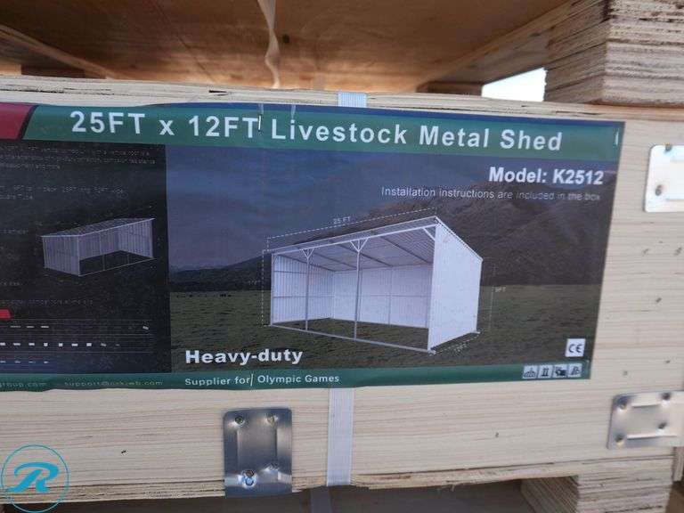 New KJ K2512 Livestock Metal Shed, 25' x 12' - Roller Auctions