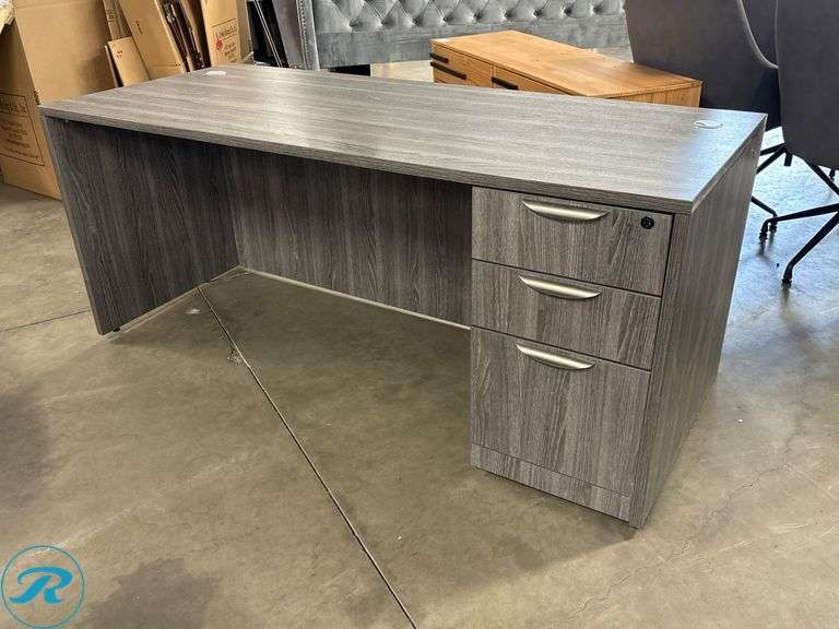 L-Shaped Office Desk 71″ x 30″ with 42” Left Return and Matching 31” x 22” Cabinet - Roller Auctions
