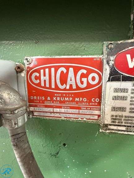 Dries & Krump Chicago 810-C Mechanical Press Brake, S/N L-19275, 50/75 Ton Capacity - Roller Auctions
