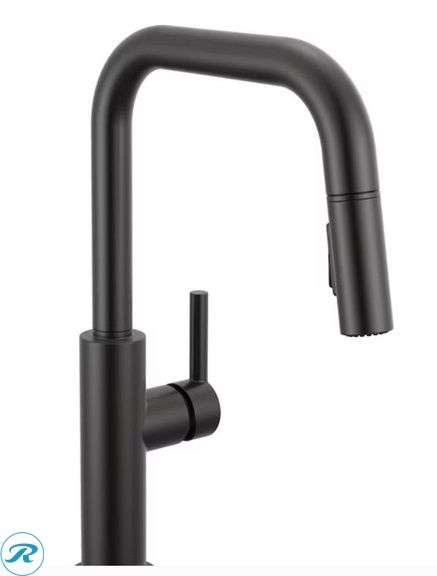 (1) New Delta Nicoli Black Single Handle Deck-mount Pull-down Kitchen Faucet with Sprayer (Includes Deck Plate) - Roller Auctions