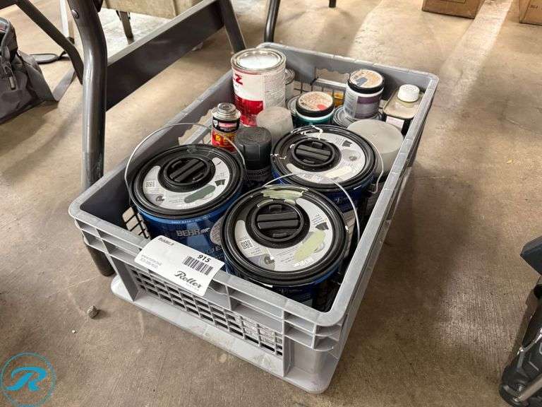 Crate of Paints, Including Behr Marquee and Rust-Oleum - Roller Auctions
