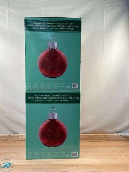 (2) Glass Oversized Ornament with LED- New/ Open Box - Roller Auctions