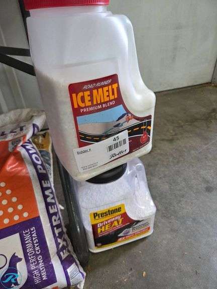 Ice Melt Products Including Extra Violet Pet Friendly, Roadrunner Ice Melt, and Prestone Driveway Heat - Roller Auctions