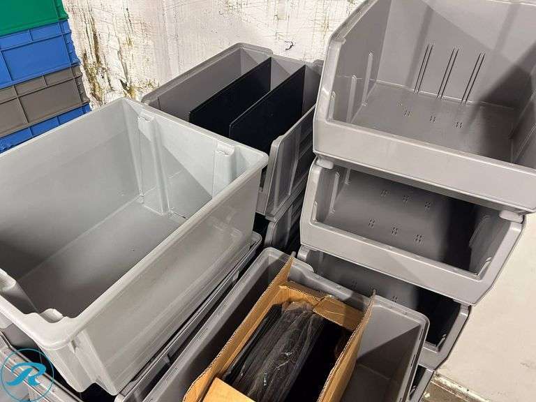 (19) Gray Plastic Storage Bins With Dividers - Roller Auctions