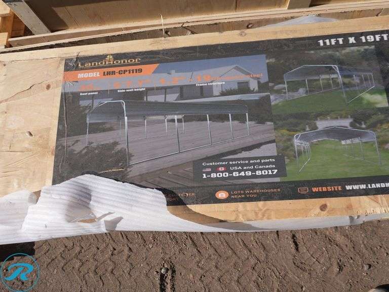 New Land Honor LHR-CP1119 All Steel Carport With 10' Open Sidewalls, 11' x 19' - Roller Auctions