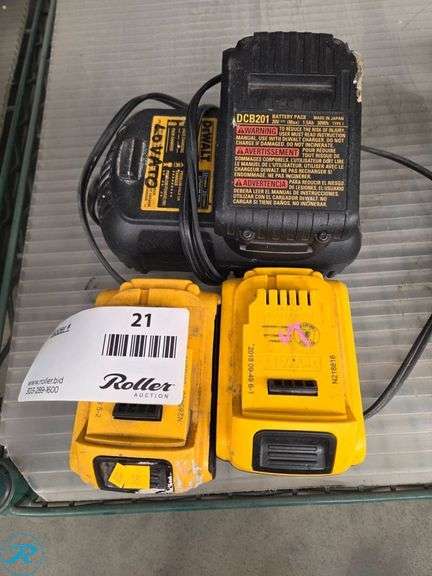 (2) DeWalt DCB201 Batteries and DCB101 Charger - Roller Auctions