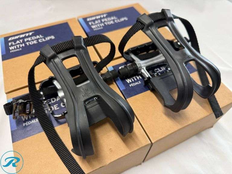 (2) Giant Flat Pedals With Toe Clip Sets - Roller Auctions